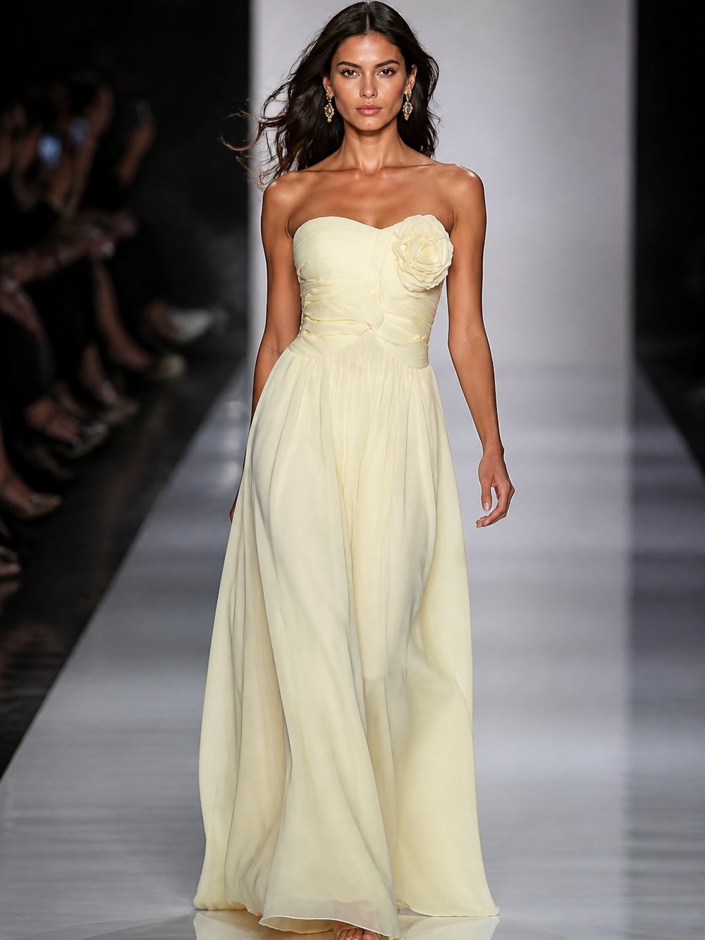 Hello Molly Pale Yellow Chiffon Maxi Dress with Removable Brooch|Romantic - Picture 2 of 10